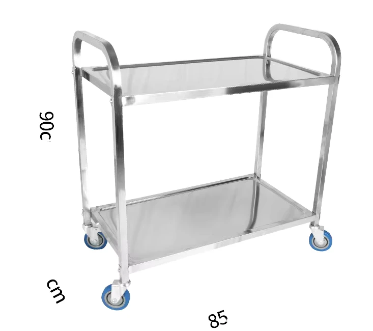 2 Tier Stainless Steel 4 Wheel Utility Cart 85x45x60cm Dimensions for Restaurant Hotel Buffet Service