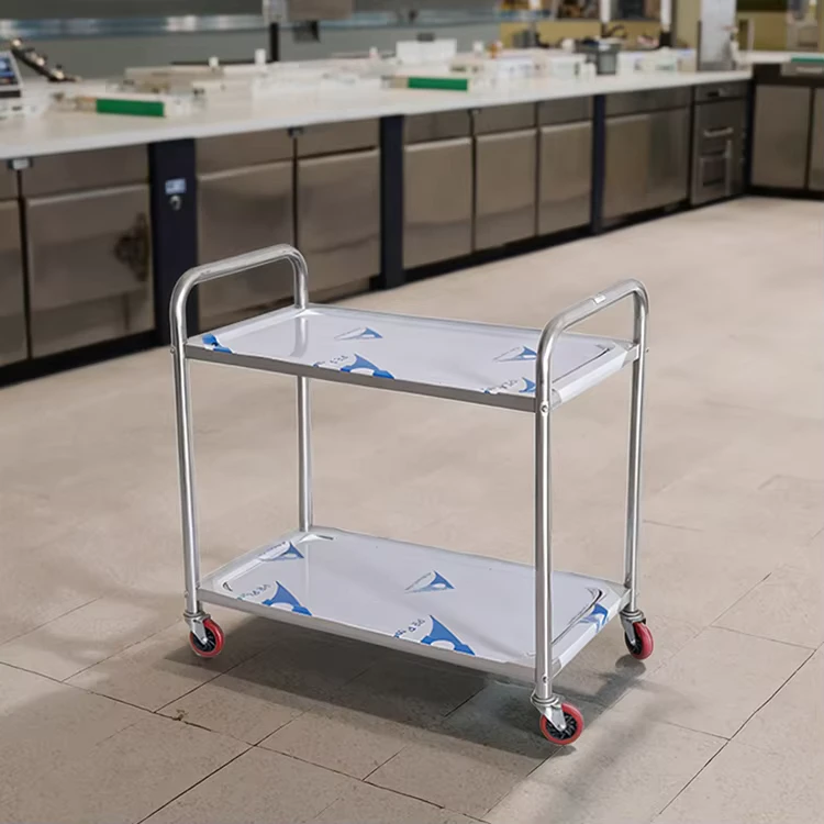 2 Tier Stainless Steel Eco friendly Restaurant Food Service Trolley Carts Customized Size Logo for Hotel Restaurant Use