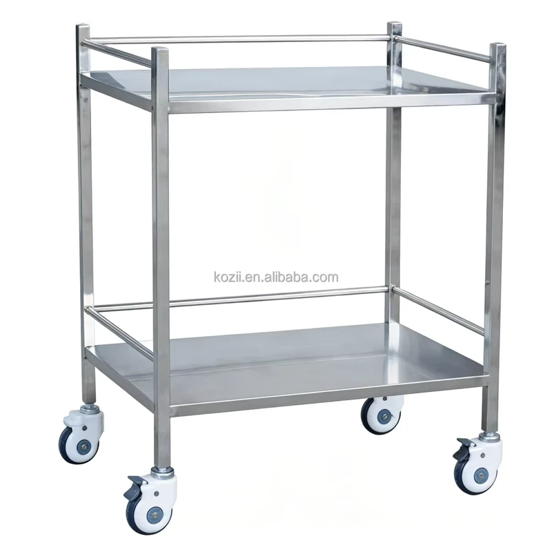 2 Tier Stainless Steel Utility Cart Fixed Guardrails Thickened High Load Capacity Verified Hospital Trolley KZ A202