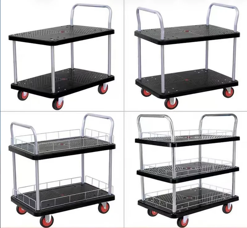 2 Tier Utility Cart 660lbs Capacity Heavy Duty Plastic Rolling Service Carts with Rubber Wheels for Groceries Warehouse Garage