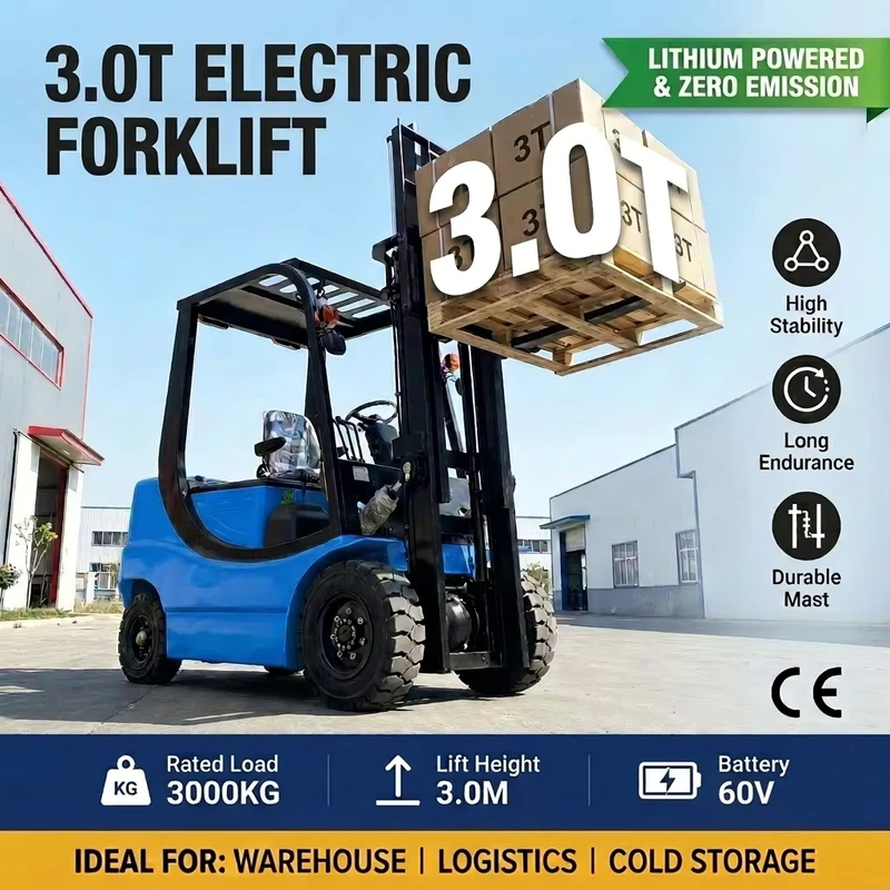 2 Ton 3ton 4ton Battery Powered Forklift 3M Lifting Height Electric Forklift for Industrial Factory