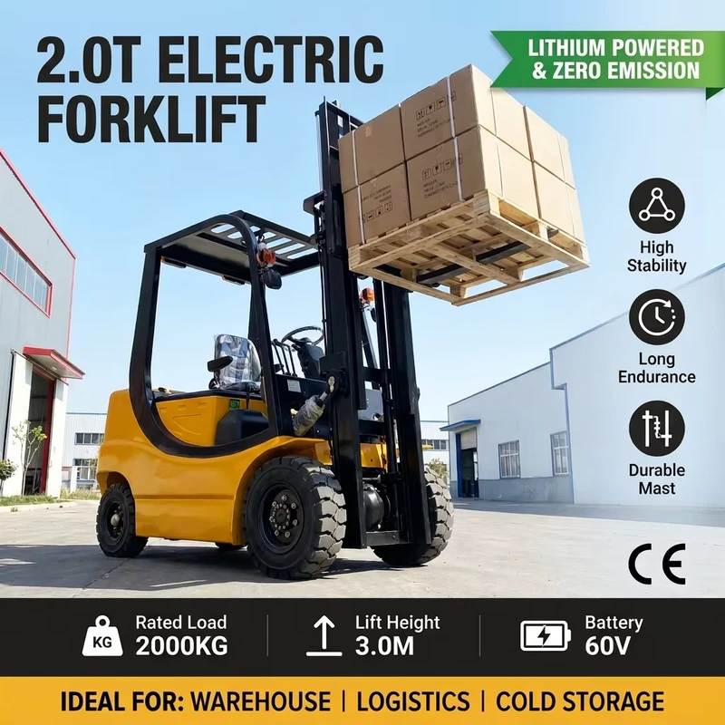 2 Ton 3ton 4ton Battery Powered Forklift 3M Lifting Height Electric Forklift for Industrial Factory