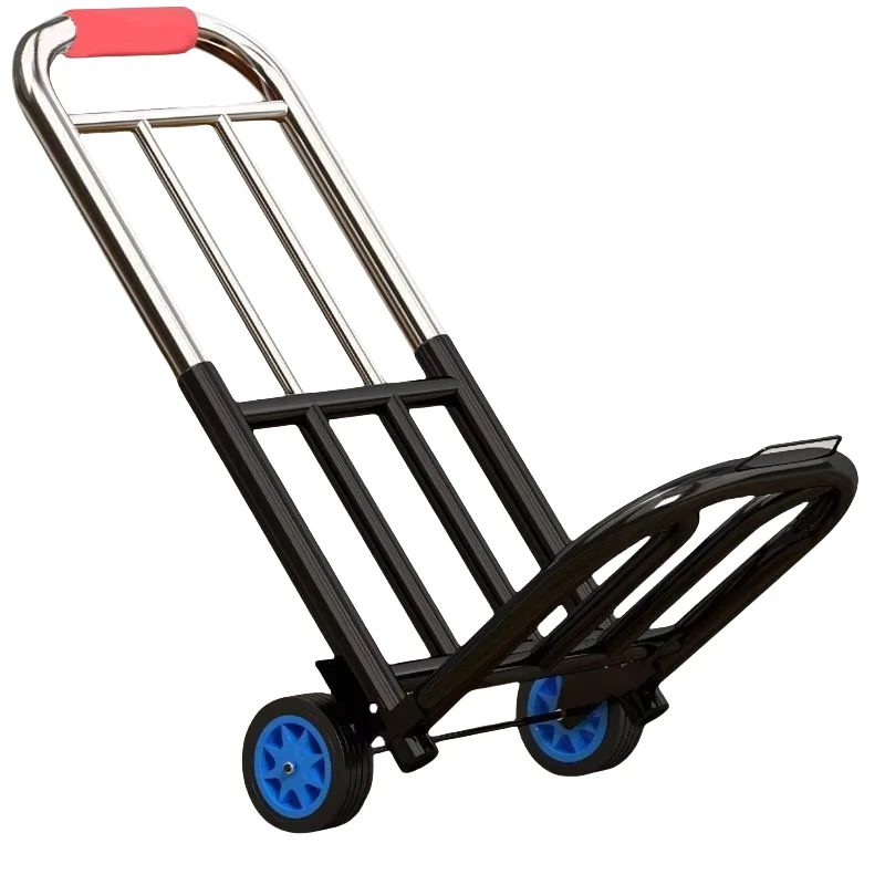 2 Wheel Stainless Steel Folding Portable Handcart Trolley Small Trailer Grocery Shopping Pull Rod Cart Large Load Bearing