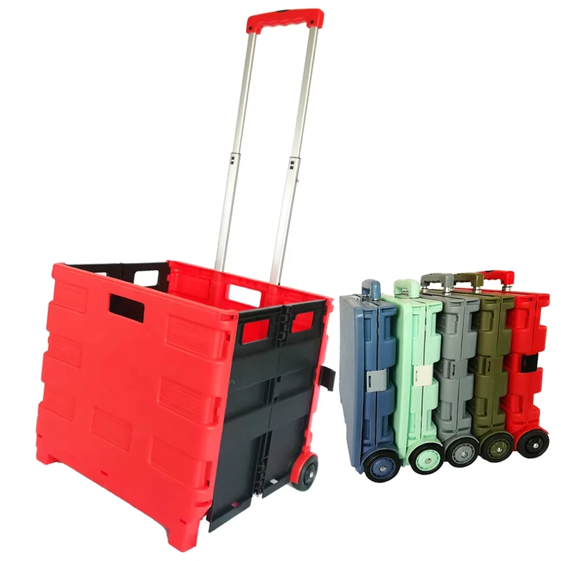 2 Wheels Large Folding Shopping Trolleys Collapsible Plastic Luggage Cart Grocery Folding Shopping Cart