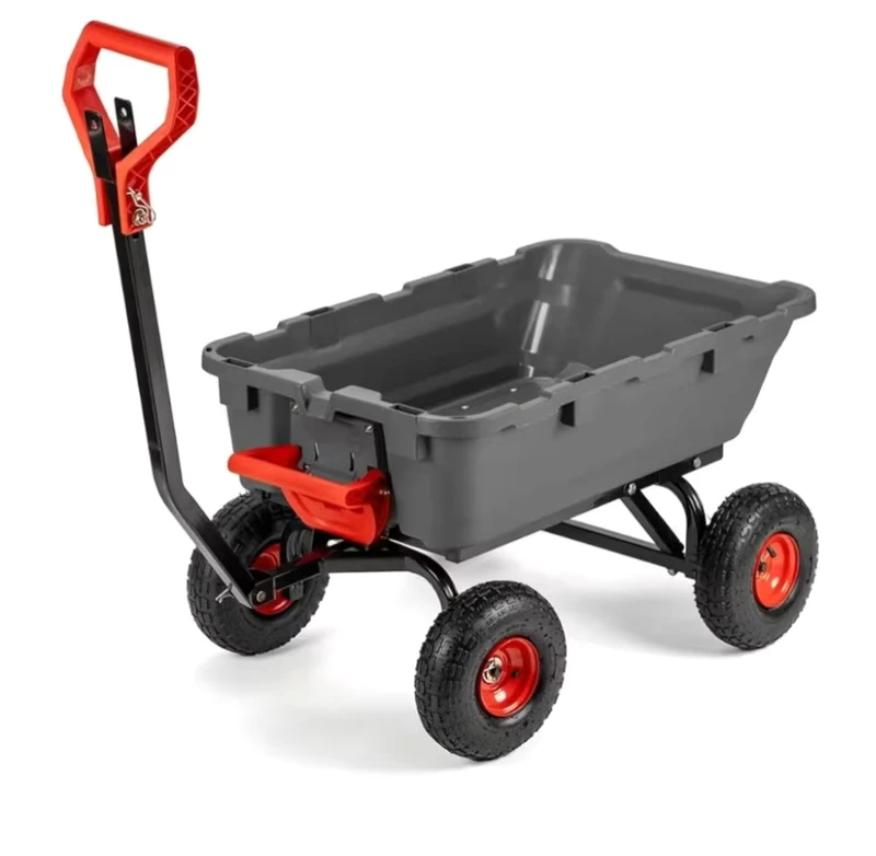 2 in 1 Convertible Handle Heavy Duty Four wheel Garden Cart Dump Wagon Utility 800 Pound OEM Yard Farm 10″ Pneumatic Tires