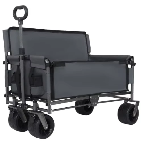 2 in 1 Utility Folding Wagon Carts Foldable Kid Trolley Cart With Canopy and Storage Bag Beach Buggy