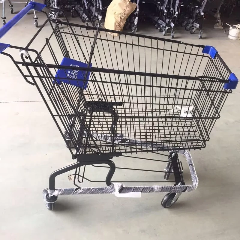 2 layer Folding Hand Trolley Supermarket Shopping Cart with 4” PU Wheels