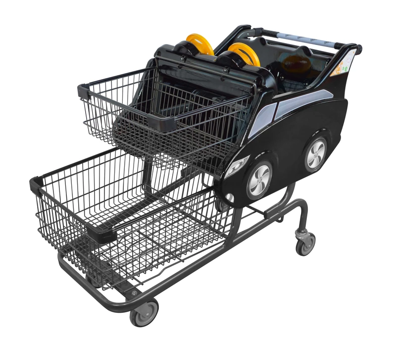 2 tier Plastic Car Seat Cartoon Kids Shopping Cart Supermarket Trolley for Little Children Plastic Metal PU Wheels Anti Rust