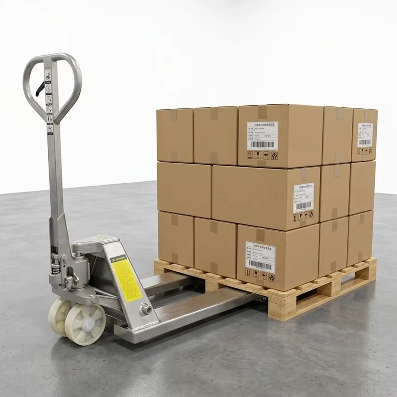 2.5T Stainless Steel Manual Pallet Truck with Tandem Rollers for Dairy and Beverage Industries