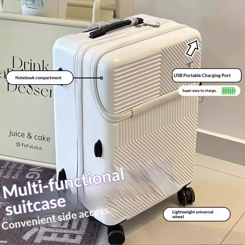 20 Inch High Capacity Durable Sturdy Spinner Trolley Case Business Trip Office Front Opening Lockable Neoprene Suitcase