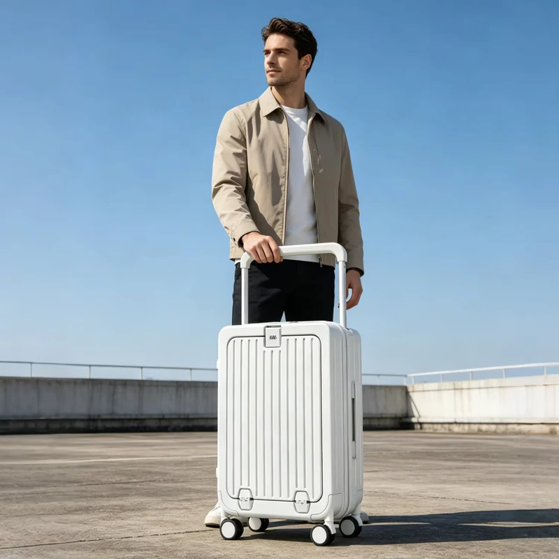 20 Inches Hard Shell Trolley Suitcase Luggage Waterproof Lightweight Front Open Travel PC Luggage With Cup Holder