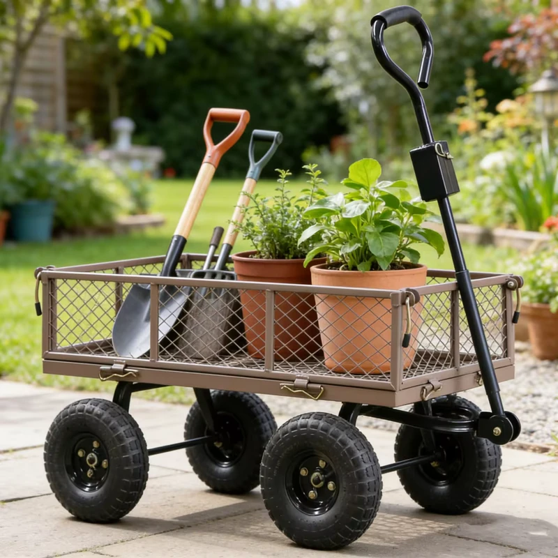 200KG Steel Utility Garden Tool Cart TC4218 Folding Garden Wagon Heavy Duty Utility Trolley Yard Outdoor Cart