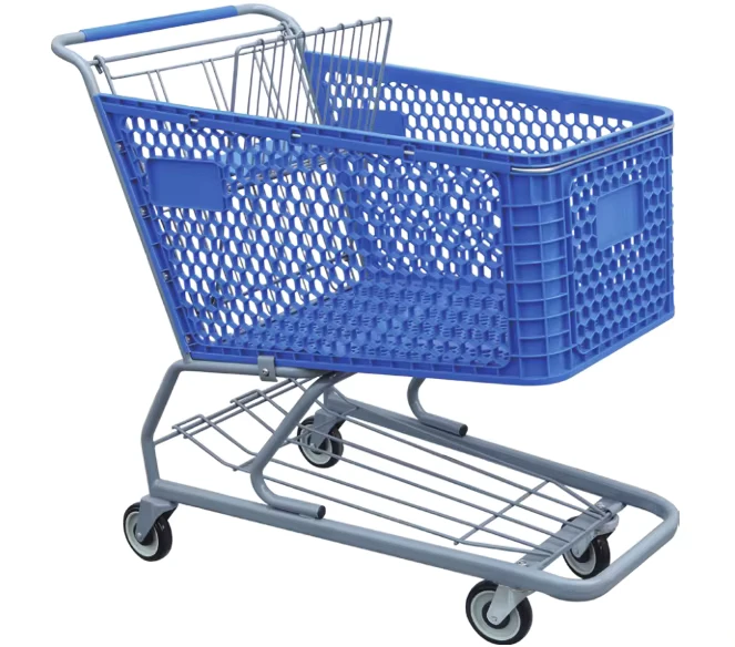 200L Plastic Supermarket Shopping Trolley Cart Plastic Basket with Baby Seat