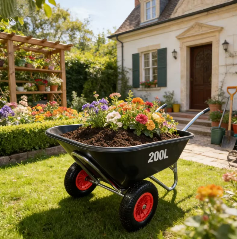200L Split Galvanized Frame Wheelbarrow Wagon with Large Big Poly Plastic Tray 2 wheel for Yard Garden Use From Manufacture OEM