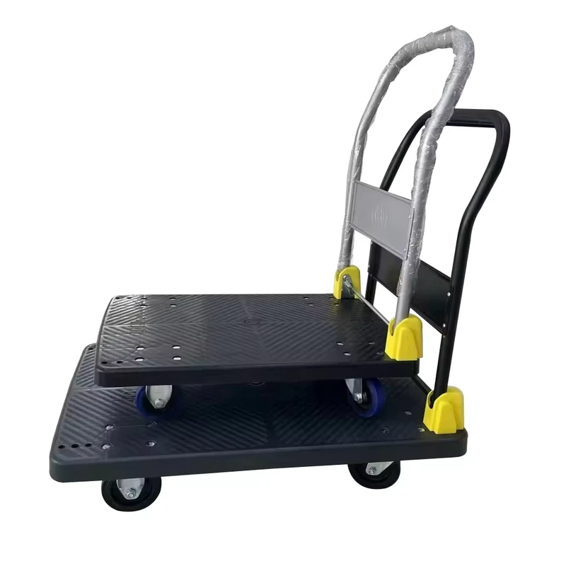 200kg Foldable Hand Cart Trolley with Four Wheel Plastic Platform Easy Storage for Warehouse Tools