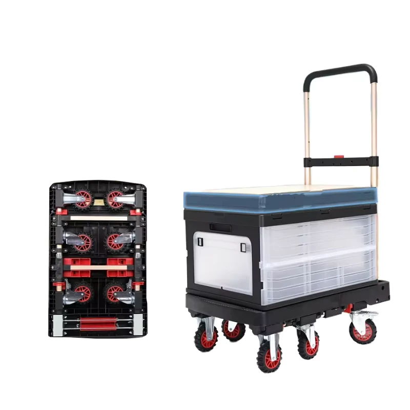 200kg Foldable Portable Handcart Plastic Household Trolley Small Push Cart Carrying Goods Flatbed Trailer Moving Wagon