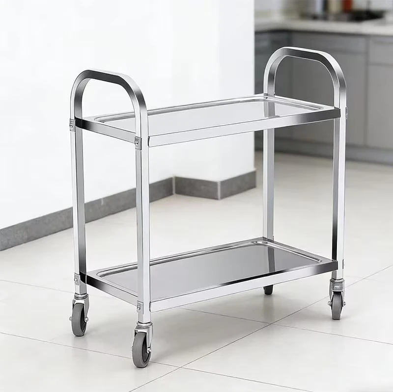 201 304 Stainless Steel Commercial Kitchen Restaurant 4 Wheel Polished Finish Dining Cart with 300kg m Load Capacity