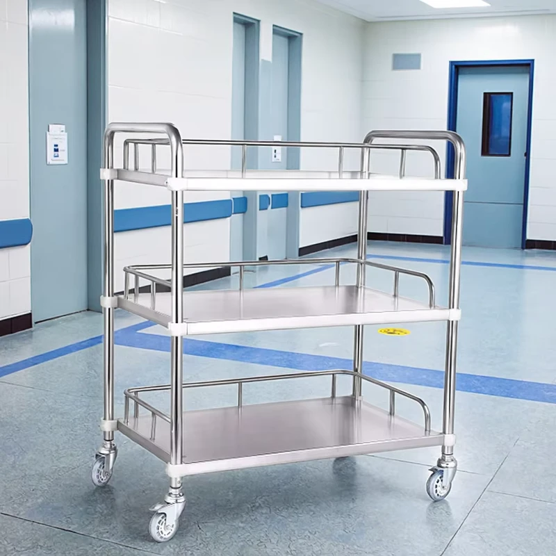 201 304 Stainless Steel Medical Treatment Trolley Cart 3 Layers Heavy Duty Hospital Trolley