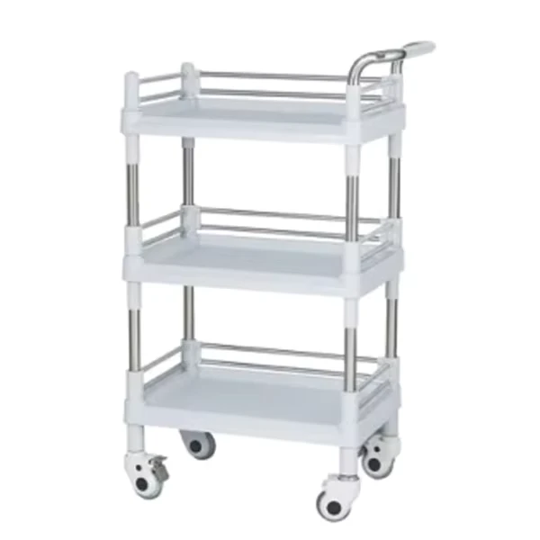 201 Stainless Steel Support 3 Tier Plastic Steel Hospital ABS Panel Trolley Silent Casters with Handle