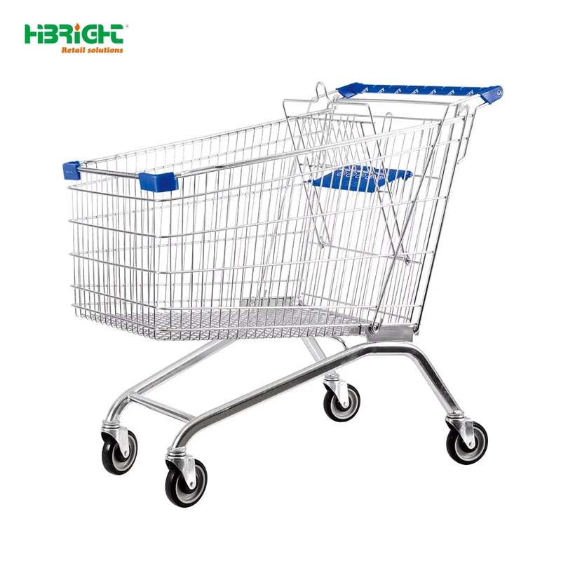210L Large Capacity Durable Sturdy Supermarket Metal Shopping Trolley with Mesh Body Four Wheels Chrome Plated