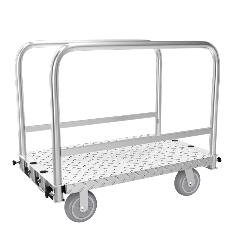 2in1 Platform Truck Heavy Duty Lumber Cart Steel Panel Handcart 1front and 2 Side Handrails Push Dolly Trolley