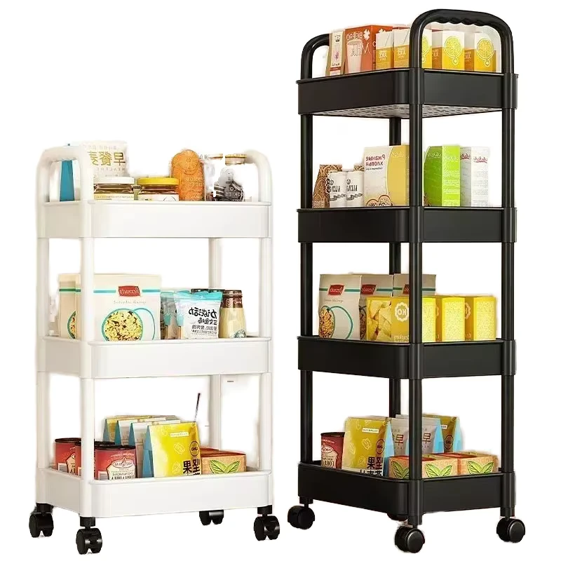 3 4 5 Layer Rolling Mobile Trolley Plastic Storage Cart with Standing Type Installation for Kitchen Bathroom Snack Storage Rack