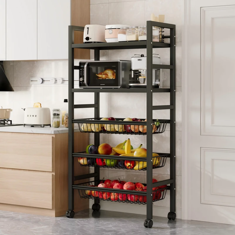 3 4 5 Tier Rolling Kitchen Microwave Cart with Detachable Baskets Coffee Bar Baker’s Rack Storage Cart for Living Room Balcony