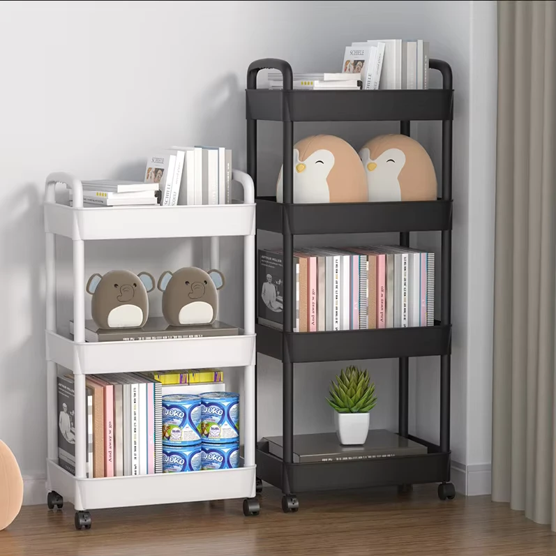 3 4 Tier Wheeled Trolley Organizer Multi Layer Household Storage Rack for Living Room Kitchen Bookshelf Mobile Snack Storage