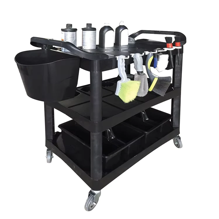 3 Layer Car Detailing Cart Multi functional Car Care Garage Rolling Dolly Auto Cleaning Organizational Tool