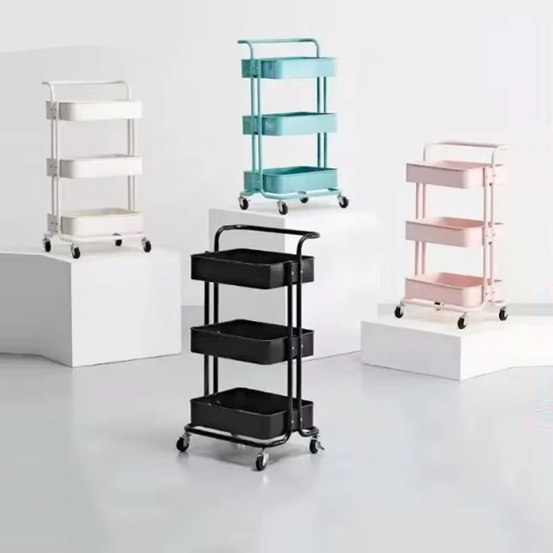 3 Layer Factory Price Storage Trolley Kitchen Cart Household Steel Metal Food Rolling Trolley Carts