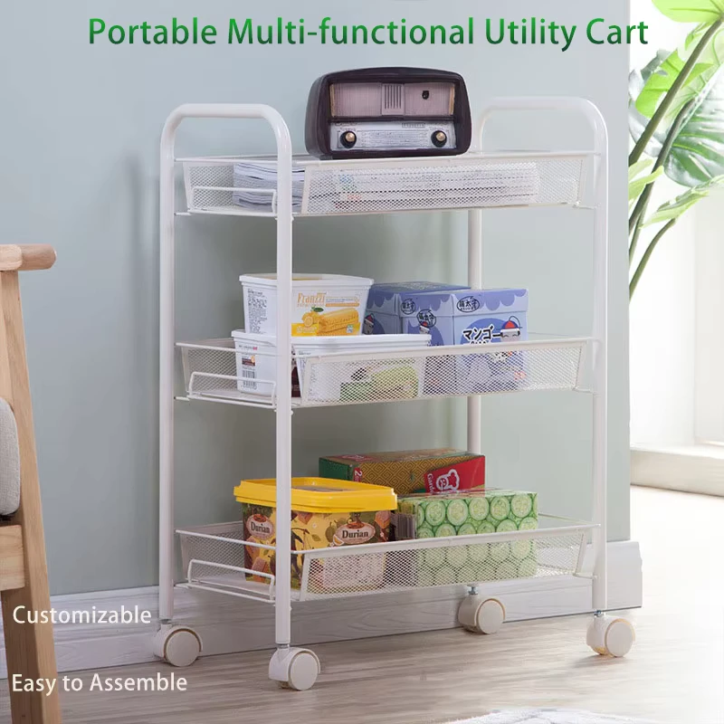 3 Layer Litchen Rack Trolley Shelf Sliding Multi functional Storage for Bathroom Kitchen & Household Use