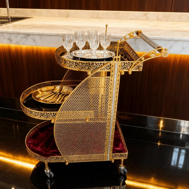 3 Layer Metal Dining Cart with Gold Wedding Banquet Wine Hotel & Restaurant Supplies Sailor & Party Banquet Wine Carts