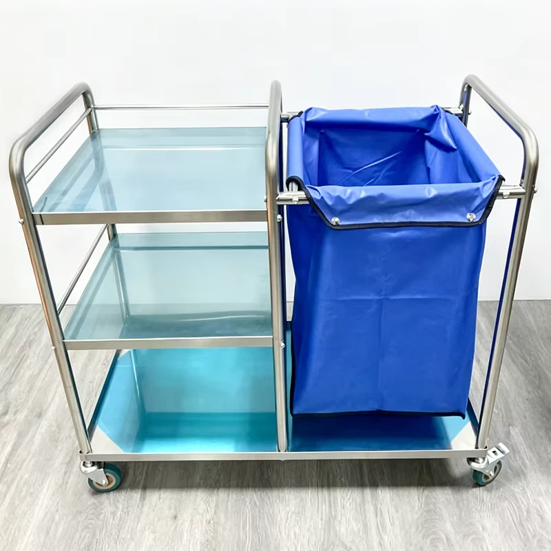3 Layer Thickened Care Transport Garbage Hospital Hotel Silent Stainless Steel Dirt Truck Torrley
