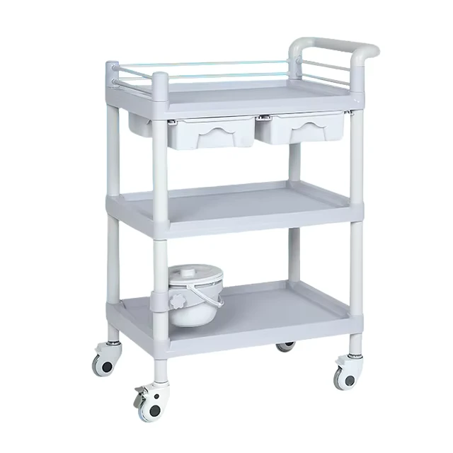 3 Layers ABS Medical Trolley Drawer Bucket Mobile Silent Wheels Hospital Treatment Cart Beauty Salon Trolley