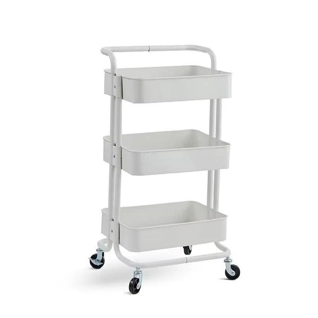 3 Layers Color Low Cost Household Furniture Food Trolley with Handle Household Rolling Trolley Carbon Steel Storage Cart