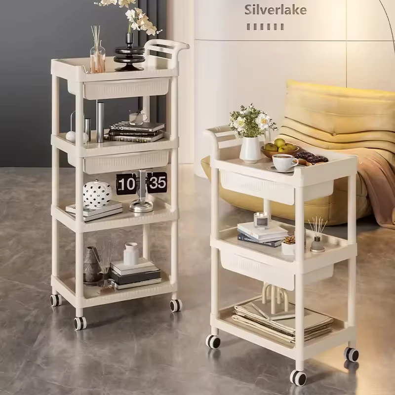 3 Layers PP Cart Storage Rack Multi layer Removable Storage Rack Multifunctional Storage Rack with Wheels