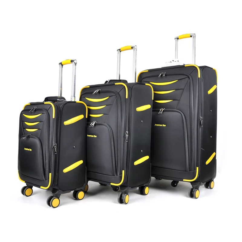 3 Piece Nylon Fabric Waterproof Luggage Set 4 360 Degree Spinner Wheels Aluminium Alloy Trolley Combination Lock