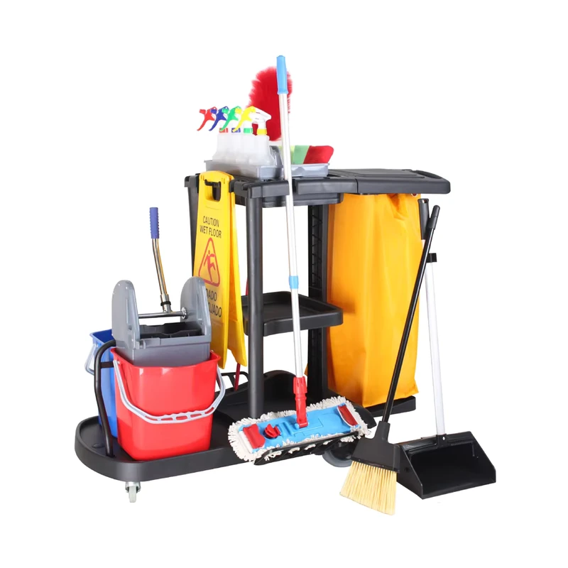 3 Shelf Commercial Traditional Plastic Housekeeping Cart Cleaning Trolleys Housekeeping Cleaning Janitorial Cleaning Cart