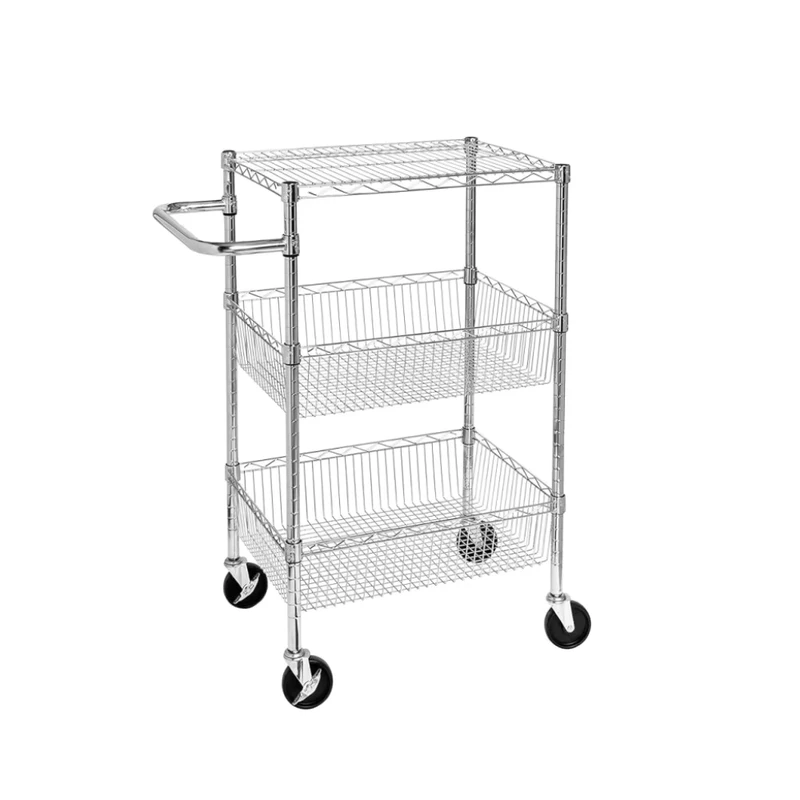 3 Shelf Metal Storage Trolley Hotel Restaurant Supplies Service Cart with Wheels for Cargo Storage Equipment