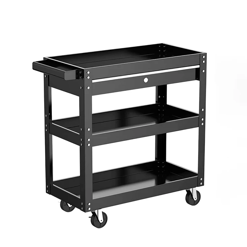 3 Shelf Single Drawer OEM ODM Customizable Garage Workshop Tool Trolley Utility Cart Service Cart for Warehouse