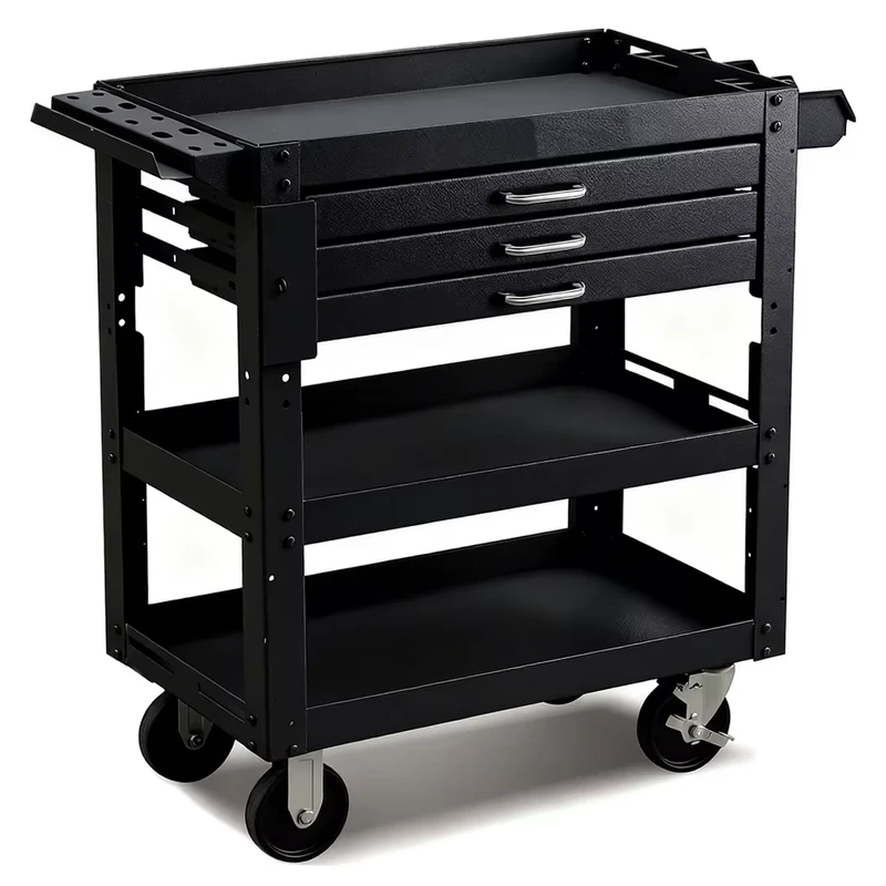 3 Shelf Single Drawer Tool Trolley Carrying Trolley Utility Cart Service Cart for Warehouse