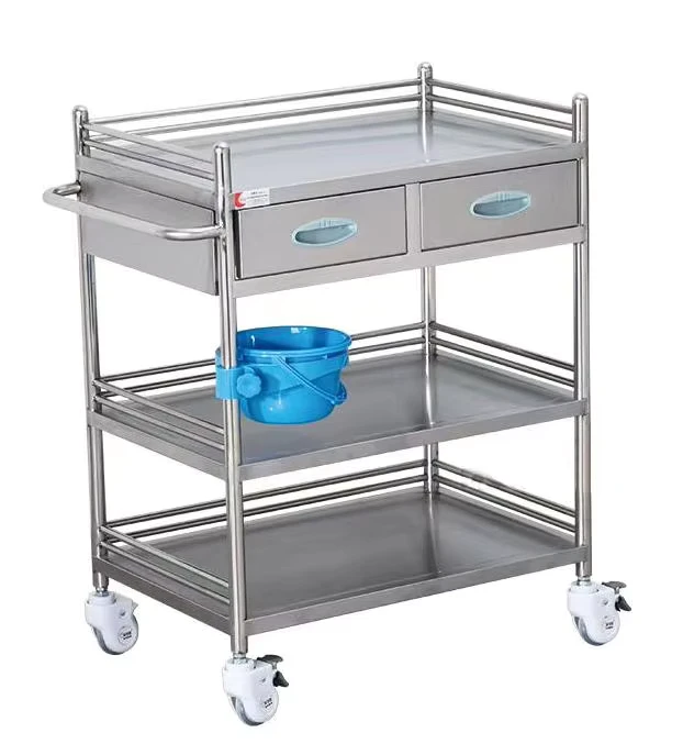 3 Shelves Stainless Steel Hospital Dressing Trolley Hospital Clinic Treatment Cart Trolley