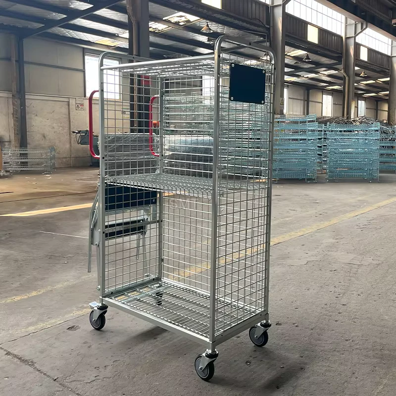 3 Side Steel Order Multi layer Metal Cage Carts Warehouse Order Picking Trolleys with Steps