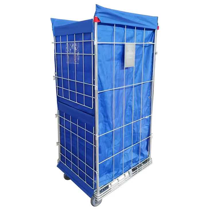 3 Sided A H Z Frame Steel Wire Mesh Foldable Laundry Trolley with 900L Capacity 350kg Load Roll Cage and Container Cover