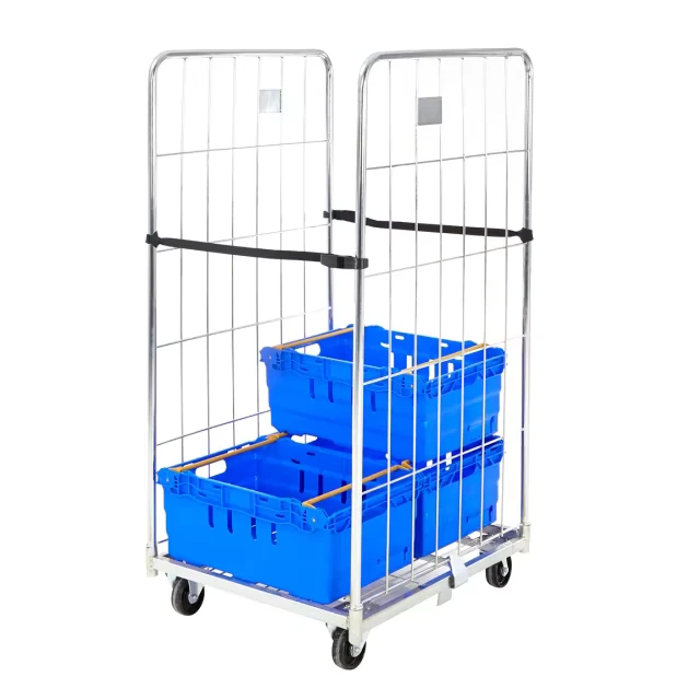 3 Sided Logistics Industrial Folding Warehouse Detachable Metal Steel Roll Trolley 350kg Load Capacity Customizable