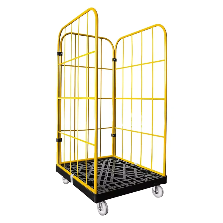 3 Sidewalls Collapsible Steel Base 350kg Load Capacity 900L Capacity Nested Laundry Cage Trolley Roll Container with 4 Wheels