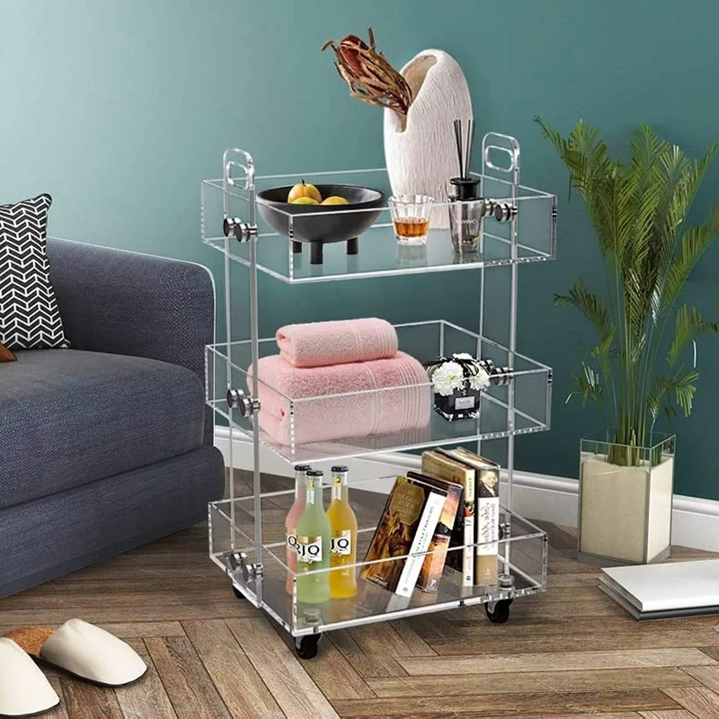 3 Tier Acrylic Utility Rolling Cart Multifunction Storage Cart on Wheels