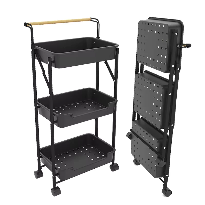 3 Tier Carbon Steel Rolling Cart Vegetable Rack for Kitchen & Bedroom Storage Household Bathroom Kitchen Trolley with Wheels