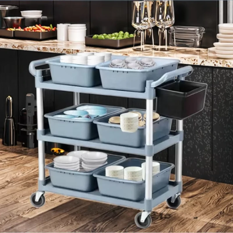 3 Tier Commercial Restaurant Food Service Rack Trolley Hotel Catering Utility Cart Plastic Serving Tray Busy Kitchen 70 100kg