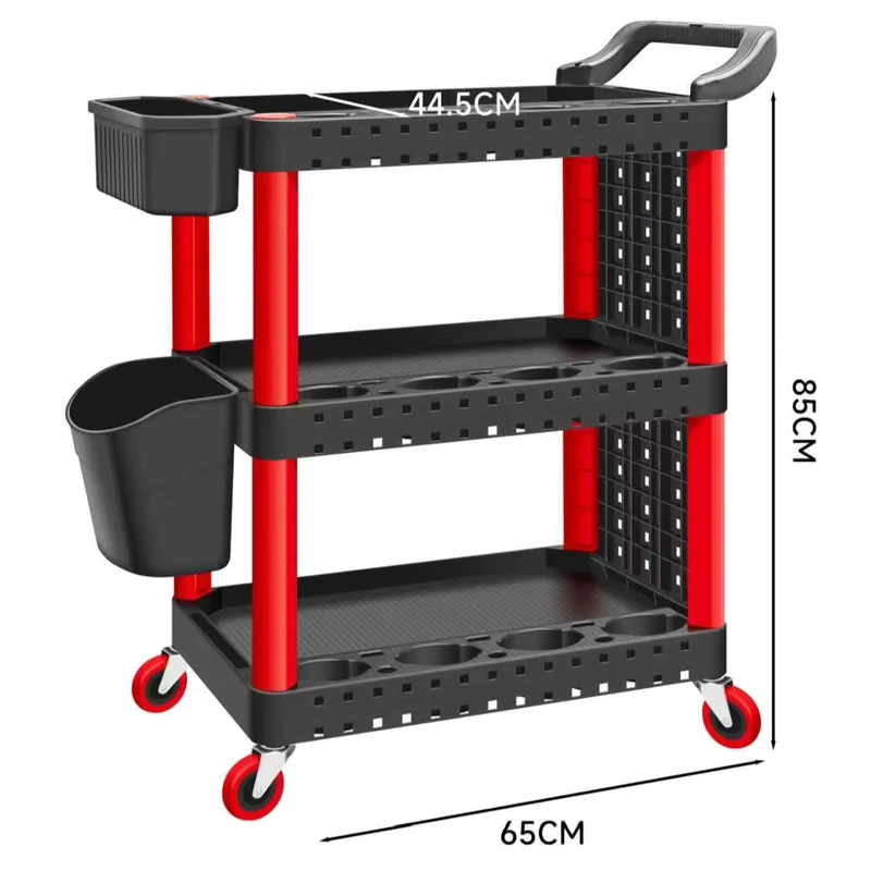3 Tier Heavy Duty Rolling Plastic Utility Cart with Lockable Casters Repair Beauty Car Detailing Trolley Garage Organizer